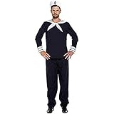 Adults Mens Blue White Navy Sailor Fancy Dress Costume