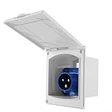 HEBEOT Outdoor Electrical Socket Box Square Flush Mount RV Camper Power Inlet Box With Waterproof Cover 230V 16A IP44 Protection For Caravan Motorhome(white)