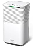 Dehumidifiers for Home Real-Time Display & Touch Control, 12L/Day Dehumidifier Laundry Drying with 3 Colors Indication, Child Lock, Dehumidifier with Dual Drainage, 24H Timer for Home/Basement/Office