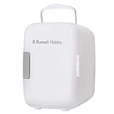 Russell Hobbs RH4CLR1001 4L/6 Can Portable Mini Cooler & Warmer for Drinks, Cosmetics/Makeup/Skincare, AC/DC Power, Retro Style, White, For Bedroom, Home, Caravan, Car