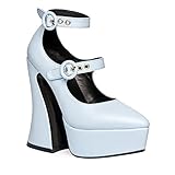 Lamoda Roamin' BluePU Platform Heels with Chunky Sole, Cushioned Comfort, Durable and Trendy Footwear for Parties, Evenings, or Casual Outings, Perfect Statement Heels for Women, UK4