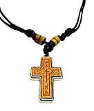 IconsGr Two-Sided Christian Orthodox Greek Religious Pendant Necklace with Wood Cross - Crucifix / 7