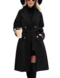 CMTOP Women's Long Coats Double-Breasted Notch Lapel Trench Coats, Windproof Elegant Classic Casual Trench Jacket, Slim Fit Outcoat with Pockets and Belt for Spring Autumn Winter(Black,M)