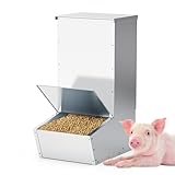 BUYYAH Hog Feeder, 2.2 Bushels Capacity, Heavy Duty Galvanized Steel Single Door Pig Feeder, Moisture Proof Piglet Creeder, All Nuts Pre-Installed, Silver