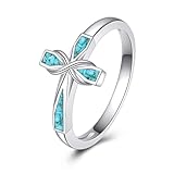 YAFEINI Cross Ring 925 Sterling Silver Turquoise Faith Ring Christian Religious Jewelry Gifts for Women