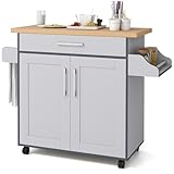 COSTWAY Kitchen Storage Trolley, Rolling Kitchen Island with Adjustable Shelf and Large Drawer, Home Restaurant Dining Room Organiser Sideboard Cupboard Cabinet Cart (Grey, 111 x 40 x 90cm)