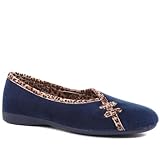 Pavers Women's Slippers in Navy with V-Cut Shaped Toe - Leopard Printed Ladies Home Shoes - Comfort Secure Fit Casual Footwear - Size UK 6 / EU 39