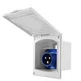 Caravan External Socket Waterproof IP44 220V-250V 16A Embedded RV Power Input Socket with Protective Cover for Campers Trailers Motorhomes 15.512.511.3cm White