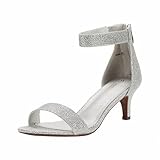 DREAM PAIRS Women's Low Kitten Heels Ladies Open Toe Party Ankle Strap Dress Pumps Bride Wedding Evening Shoes Fiona,Size 9,Silver/Glitter,Fiona