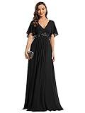 Ever-Pretty Women's Chiffon V Neck Short Sleeves Appliques Prom Evening Dresses Black 10UK