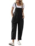 YESNO Women's Dungarees Loose Casual Plus Size Lightweight Sleeveless Overall Long Jumpsuit Playsuit Trousers Pants Dungarees (XL PV9UK Black)