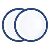 Denby - Imperial Blue Dinner Plates Set of 2 - Dishwasher Microwave Safe Crockery 26.5cm - Blue, White Ceramic Stoneware Tableware - Chip & Crack Resistant Large Plates