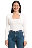 STAR FASHION Womens Long Sleeve Bolero Shrug Ladies Mini Blouse Open Front Cropped Top Lightweight Summer Cardigans Jacket White 12-14
