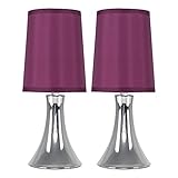 MiniSun | Small Modern Chrome Trumpet Touch Table Lamps with Purple Fabric Shades | Table Lamps, Home Décor & Improvement Essential | Set of 2