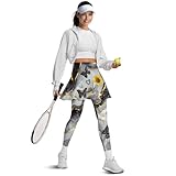 Xoenoiee Butterfly Sunflower and Marble Print Tennis Skirted Leggings with Pocket for Women Active Skort Athletic Ruffle Pleated Golf Skapri with Skirt for Workout Sports, L