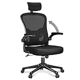 naspaluro Office Desk Chair with Flip-Up Armrest High Back Ergonomic Computer Chair with Adjustable Headrest and Lumbar Support Executive Swivel Chair for Home and Office - Black