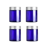 4 Pcs 3.4 oz Blue Glass Jars with Lids and Inner Liner,100g Small Glass Containers Round Airtight Jars,Empty Cosmetic Containers for Creams,Lotion,Ointmen,Makeup,Spice,Powders