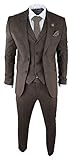 Mens Herringbone Tweed 3 Piece Suit Brown Classic Vintage Tailored Wedding Blinders - Brown 40