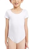 s.lemon Boys Cotton Short Sleeve Scoop Neck Dance Leotards for Ballet Gymnastics 9433 White 130