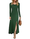 AUSELILY Women Long Sleeve Dress UK Maxi Ladies Slit Elegant Long Dresses Dark Green M