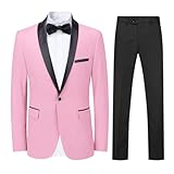 Sliktaa Mens Suits 2 Pieces Slim Fit Wedding Formal Dinner Suit One Button Notched Lapel Tuxedo Blazer Jacket and Trousers Pink XL