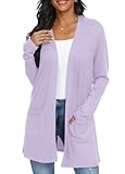 QIXING Womens Cardigans Long Sleeve Cardigans with Pocket for Women UK Elegant Casual Ladies Boyfriends Lightweight Cardigans for Spring Summer Autumn (Purple, XL)