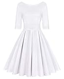 MINTLIMIT Women's Audrey Hepburn Vintage Style Rockabilly Cocktail Swing Dress,White,L