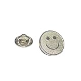 Metallic Happy Face 15mm Dia School Lapel Pin Badge (Silver)