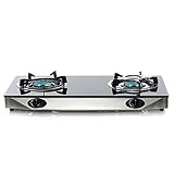 NJ NGB-S2 Indoor Gas Stove - 2 Burner Portable Gas Hob LPG Cooker Cooktop for Caravan Black Glass Freestanding Table Top for Home Kitchen Camping Garden Catering 6.8kW