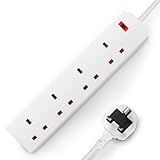 DESIRETECH White Electric Extension Lead - 4 Gang, 1 Metre Cable with UK Plug & 3 Pin Socket - Wall Mountable & Multi Socket Mains Strip for Home, Bedroom, Kitchen, & Office (1 Pack)