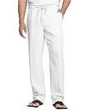 NANAMEEI Mens Linen Drawstring Trousers Casual Lightweight Pants White 2XL