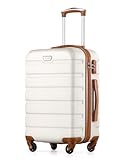COOLIFE 20 Inch Carry On Suitcase for EasyJet, ABS+PC, Hardshell, Lightweight Durable Travel Cabin Luggage with 360°Rubber Spinner Wheels, YKK Zipper, Telescopic Handle, TSA Lock, White/Brown