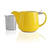 VIVILINEN Porcelain Teapot with SLS Lids and Removable Infuser, 550ml/18.6oz Ceramic Stump Teapot for Blooming & Loose Leaf Tea Yellow