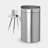 Brabantia 40L Kitchen Touch Bin New (Matt Steel) Removable Lid, Soft-Touch Open, Easy Clean Rubbish Waste Bin + Free Bin Bags
