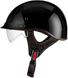 Half Open Face Motorcycle Helmet Motorcycle Helmets Retro Bowl Helmet, Lightweight Motorcycle Helmets, Vintage Cromwell Helmets for Urban Motorbike Scooter ECE Certified D,M57-58CM