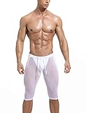 palglg Mens See Through Shorts Sexy Mesh Sheer Underwear Tight Workout Fitness Boxer Sleep Bottoms White L