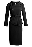 CHIC STAR Womens Formal Dress, Asymmetric Button Closure, Belted Waist, Long Sleeves, Tweed Fabric, Black, S
