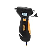 AUTDER 5-in-1 Digital Tire Pressure Gauge with LED Work Light, Emergency Hammer, Seat Belt Cutter, Tread Depth Gauge - Portable, Durable for Cars, Trucks, Yellow