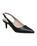 French Connection Women’s Slingback Pointed Toe Heels – Mid Heel Dress Shoes with Adjustable Strap, Black, 8 UK