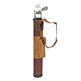 TOURBON Vintage Golf Bag Canvas and Leather Golf Club Carry Bags with Shoulder Strap for Men Women