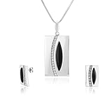 Jewelry Set With Silver Chain Onyx Pendant And Earrings For Women