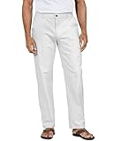 YAOHUOLE Mens Yoga Loose Fit Trousers Cotton Linen Trousers Elasticated Waist with Pockets White XL
