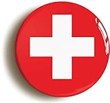 Ozorath SWITZERLAND SWISS NATIONAL FLAG BADGE BUTTON PIN (Size is 1inch / 25mm diameter)