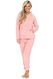 ThePyjamaFactory Womens Pink Leopard Print Long Fleece Pyjama Set Ladies Pjs (14-16)