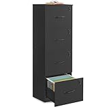 VASAGLE File Cabinet, Filing Cabinet for Home Office, Printer Stand, with 4 Lockable Drawers, Adjustable Hanging Rails, for A4 and Letter-Size Files, Ink Black OFC082B02