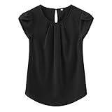 TASAMO Blouse Short Sleeves Round Neck Flattering Floral Prints Button-Down Shirts for Women(X-Large, Black)