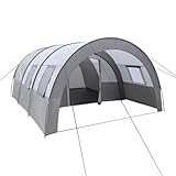 VonVVer Grey Camping Tunnel Tent for 6 Person Family, Waterproof Outdoor Shelter with 1500mm Rainproof & 50+ UV Protection, Large Storage Tent with Carry Bag for Camping & Hiking (350x480x206cm)