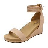 DREAM PAIRS Women's Open Toe Buckle Ankle Strap Platform Wedge Sandals,Size 6.5,NUDE,NINI-6