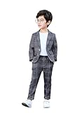 LOLANTA Kids Grey Check Suit, 2-Piece Boys Wedding Party Outfits Jacket and Trousers, Prom Occasionwear, Dark Grey, 11-12 Years, 160