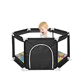 LN COZY CORNER Baby Playpen with Basketball Hoop - Portable Foldable Play Yard with Breathable Mesh, Safety Fence for Toddlers & Infants Indoor Use (Black)